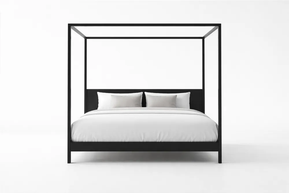 Lit à baldaquin en aluminium noir avec matelas