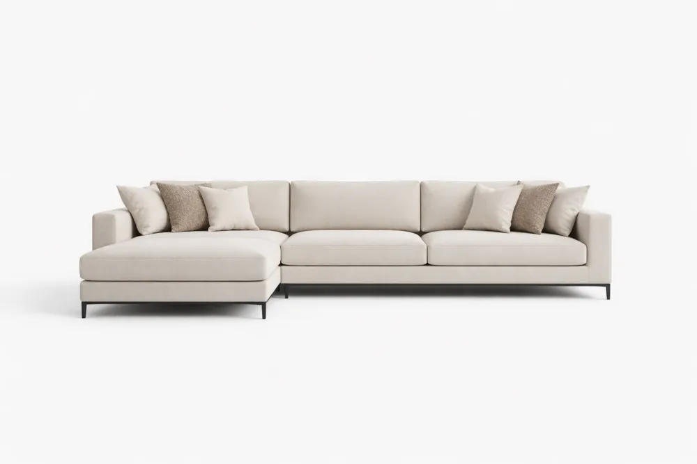 Canapé d'angle en tissu avec coussins Polyester Beige