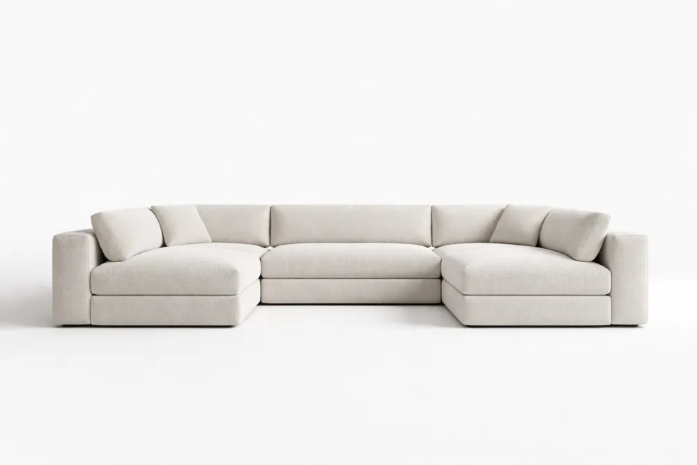 Canapé d'angle en tissu polyester Blanc Cassé