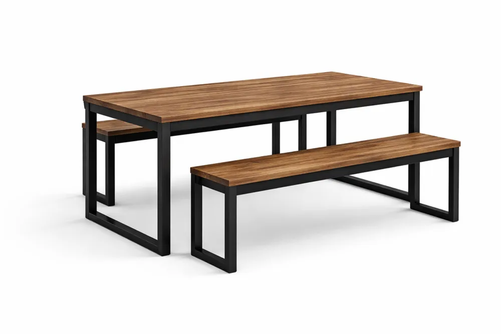 Table et Bancs en MDF et Acier avec Finition Noire