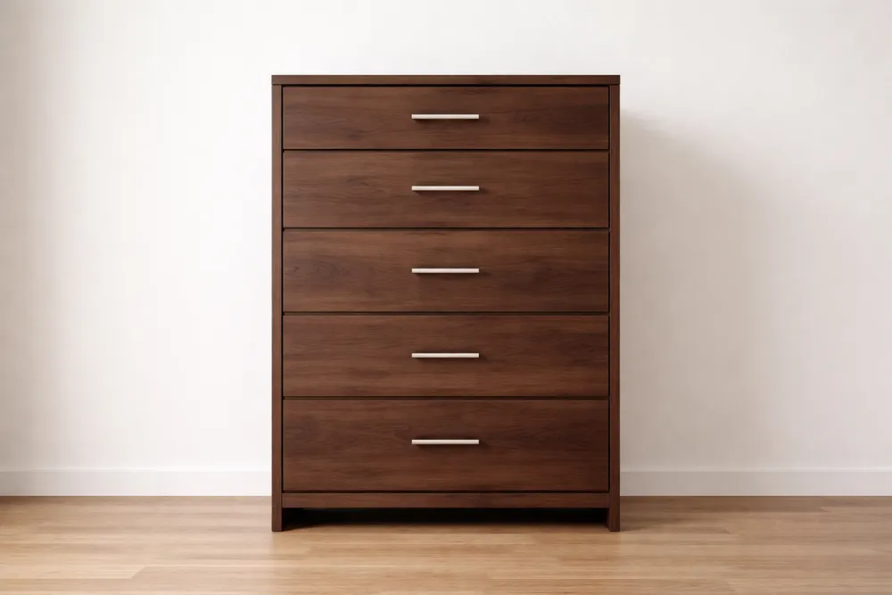 Commode en MDF cinq tiroirs marron