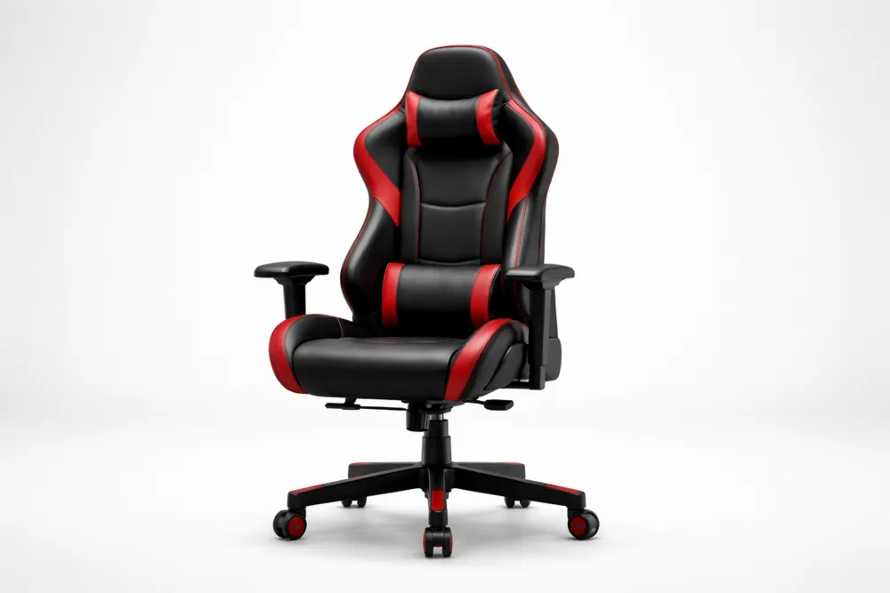 Chaise de bureau en cuir synthétique noir et rouge avec accoudoirs réglables