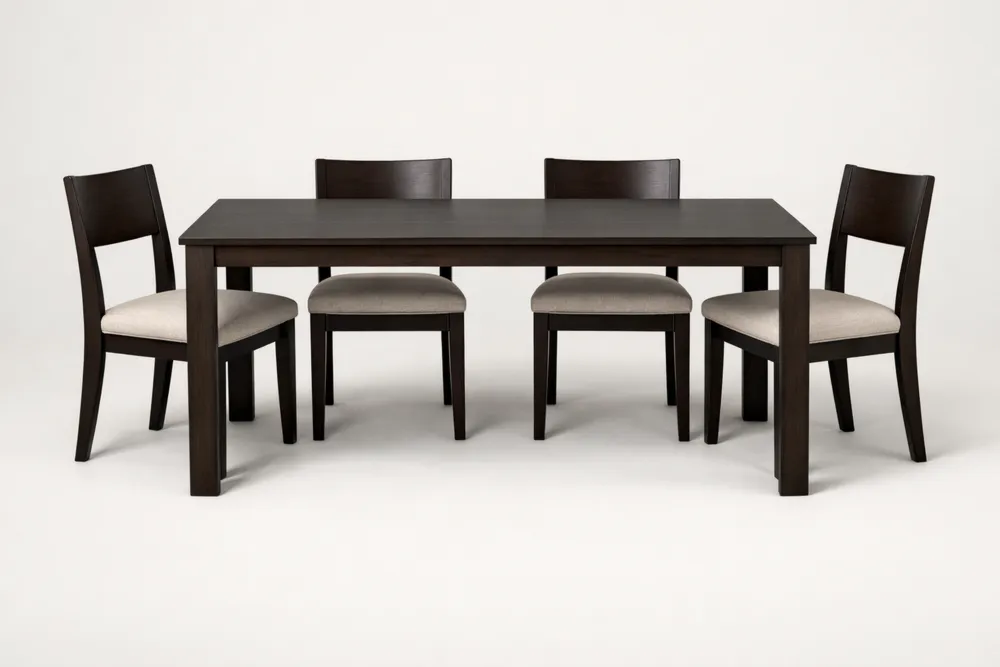 Ensemble de salle à manger en bois massif avec 4 chaises en tissu