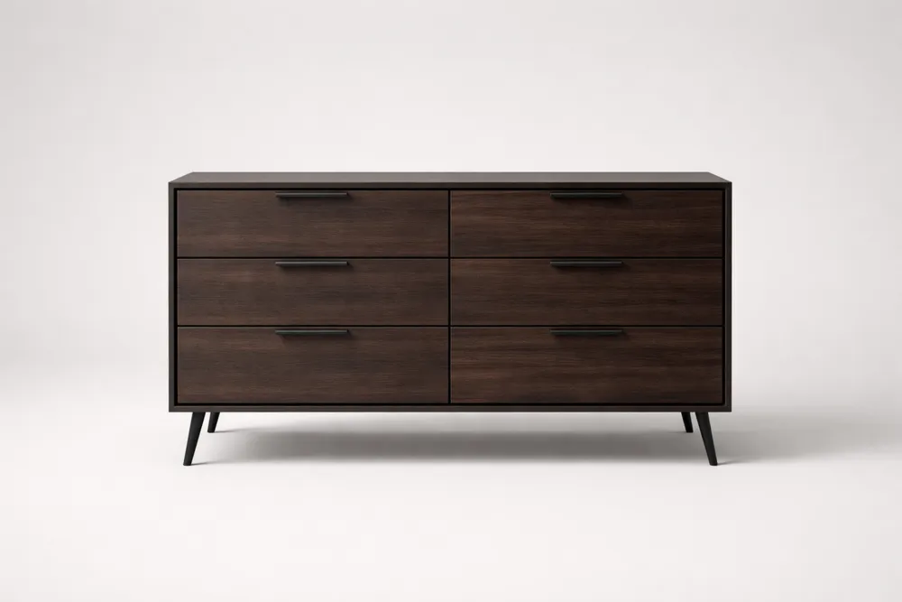 Commode en bois massif avec 6 tiroirs en Brun Foncé