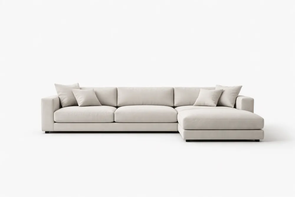 Canapé d'angle 5 places tissu polyester beige