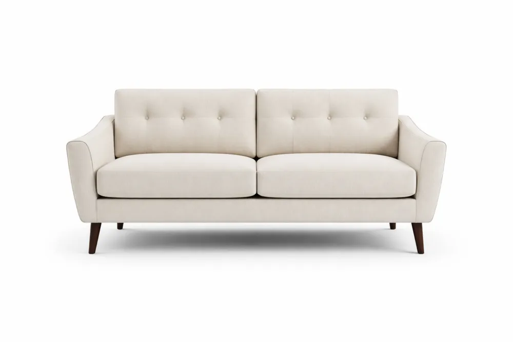 Canapé 2 Places Tissu Polyester Beige Pieds Bois massif