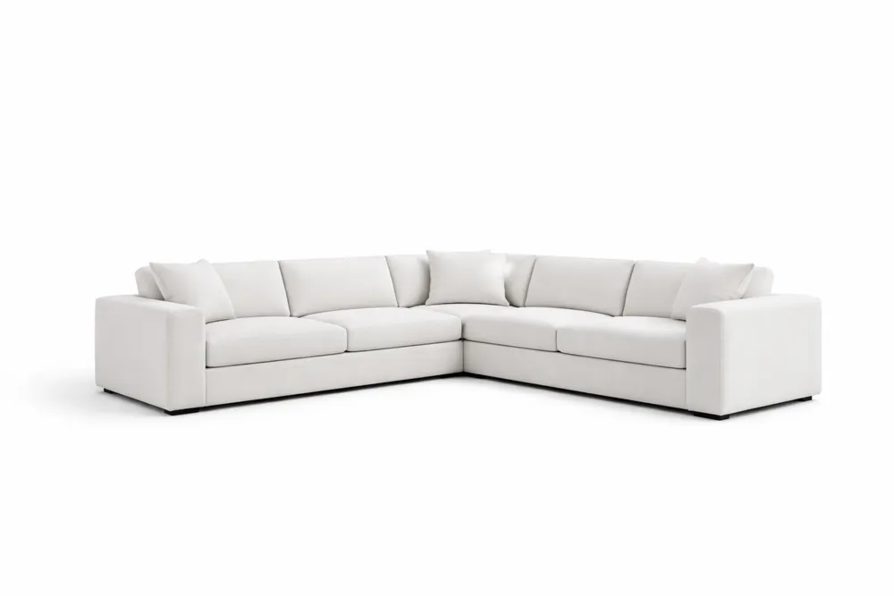 Canapé d'angle en tissu polyester blanc