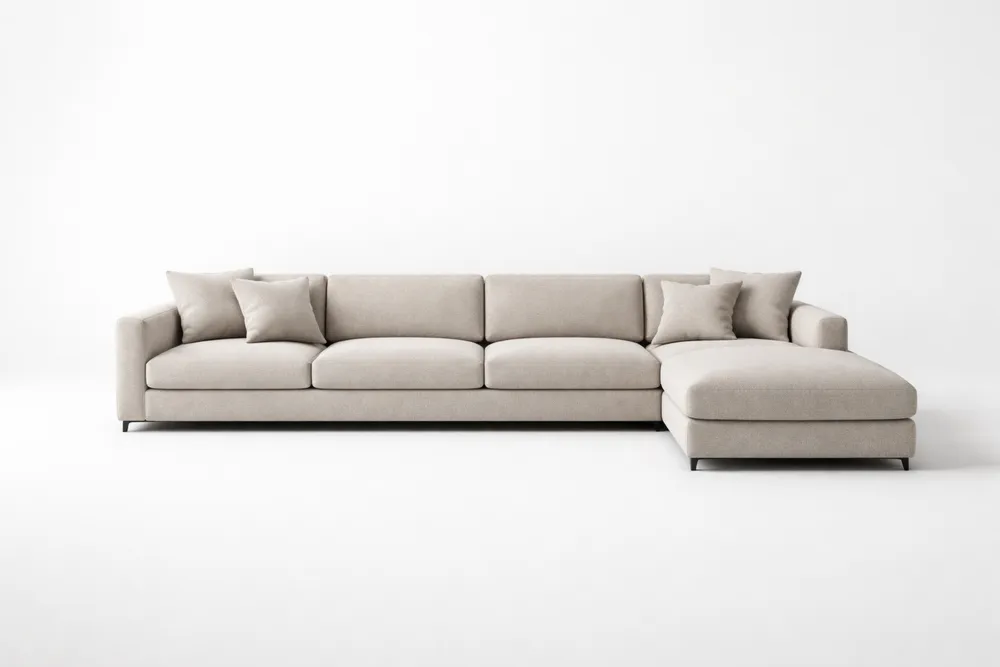 Canapé d'angle en tissu polyester beige