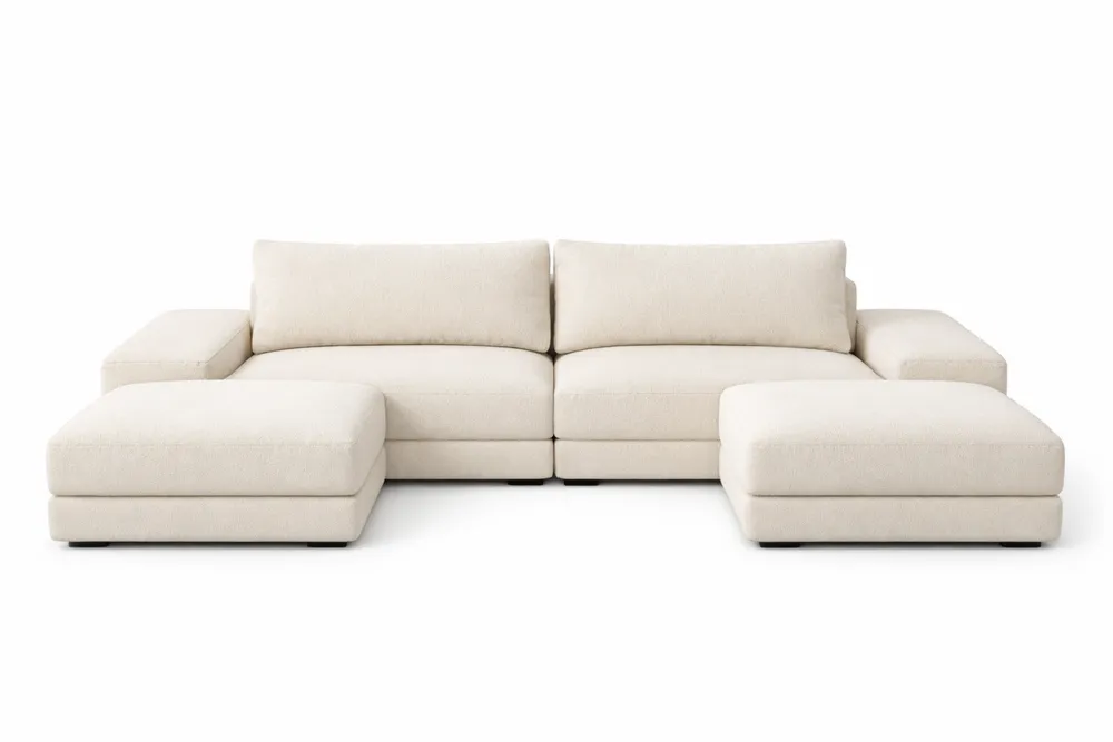 Canapé d'angle modulable en tissu beige