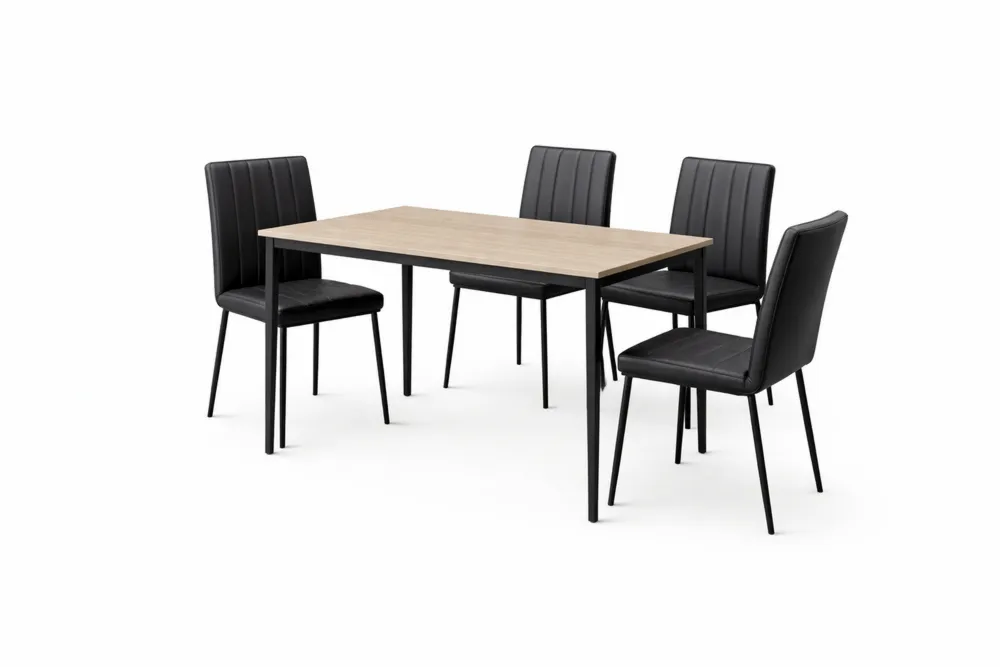 Table à manger en MDF avec 4 chaises en cuir synthétique