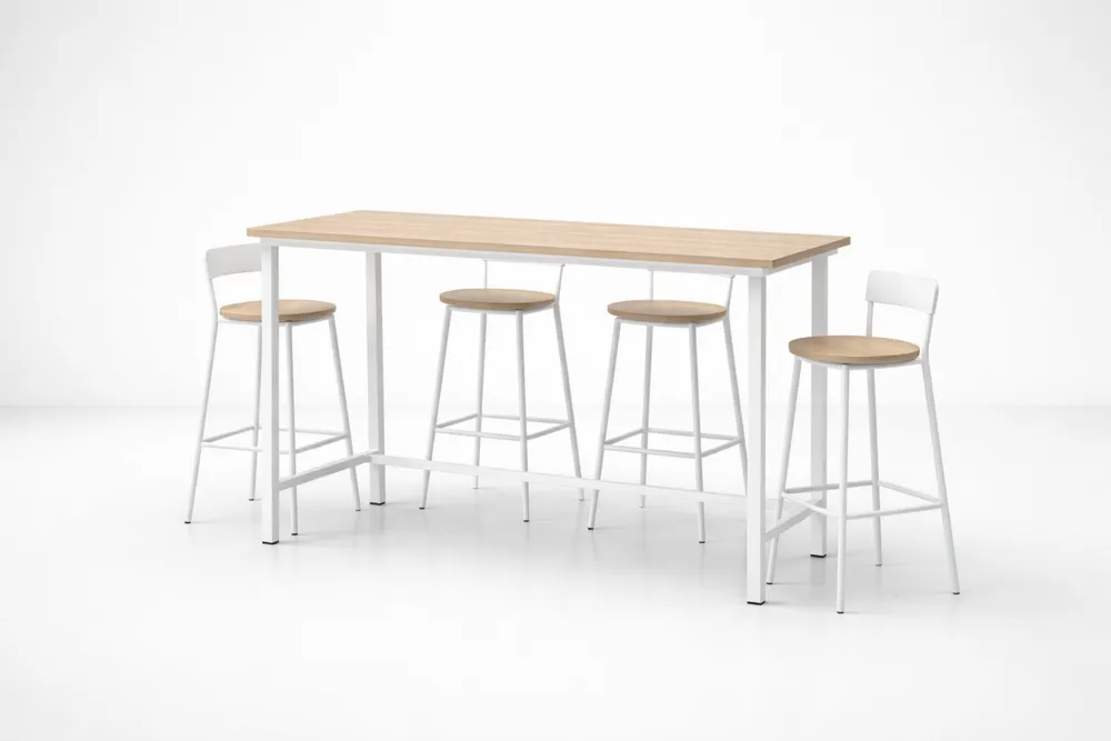 Table Haute Rectangulaire en MDF et Acier avec 4 Tabourets