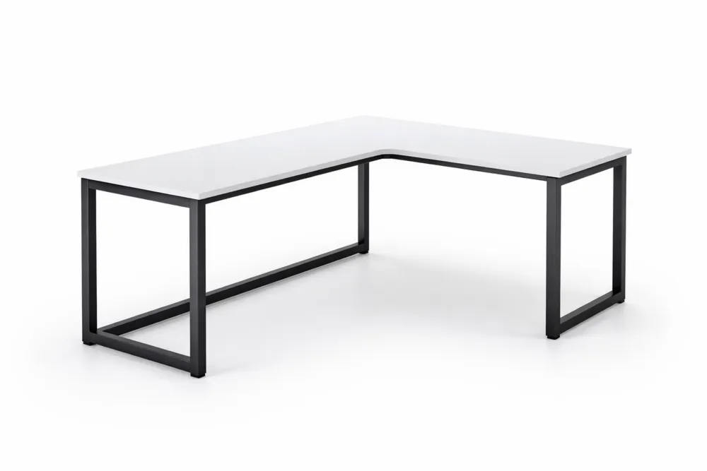 Bureau d'angle en aluminium et MDF Blanc/Noir 160x150x75 cm