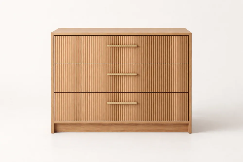 Commode en bois de chêne avec trois tiroirs rainurés 80x40x70 cm