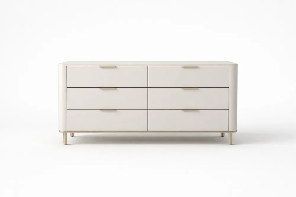 Commode 6 tiroirs en MDF et Aluminium Blanc