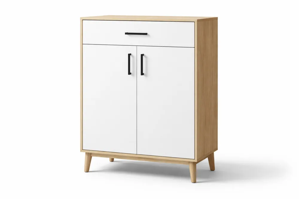 Buffet en bois et MDF Blanc et Chêne clair