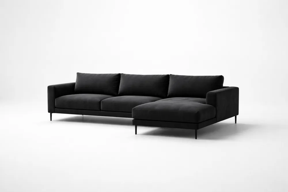 Canapé d'angle en tissu polyester noir 290x90x85 cm