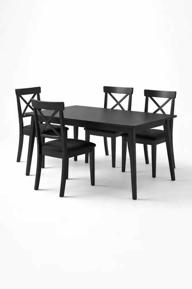 Ensemble de salle à manger noir en bois massif avec 4 chaises