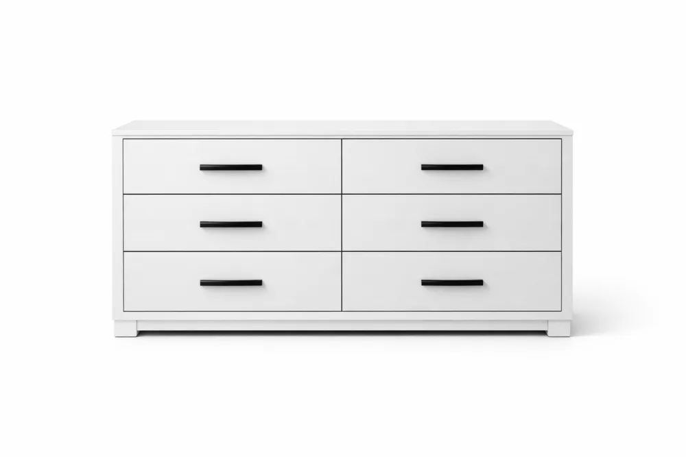 Commode en MDF à 6 tiroirs poignées noires 120x40x75cm