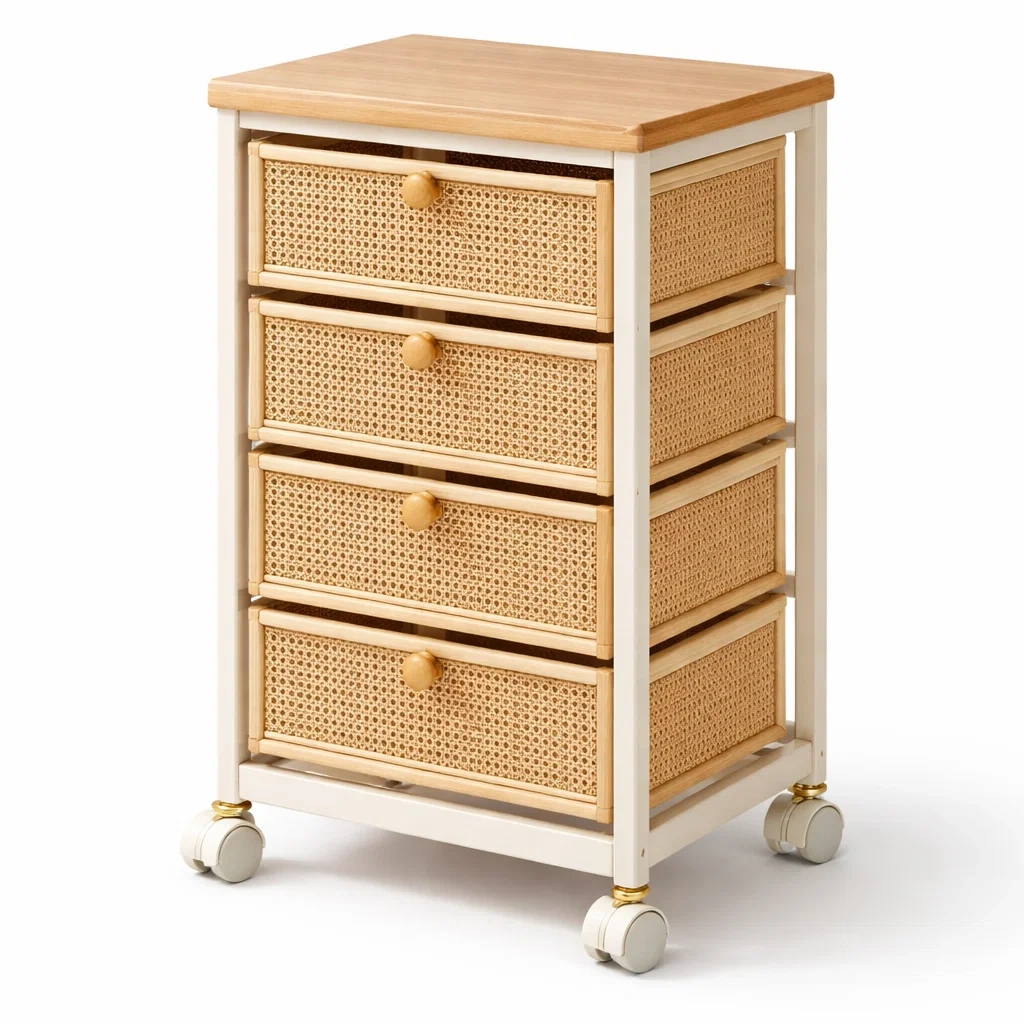 Carro auxiliar con cuatro cajones de raton color blanco-UrbanOakStudio