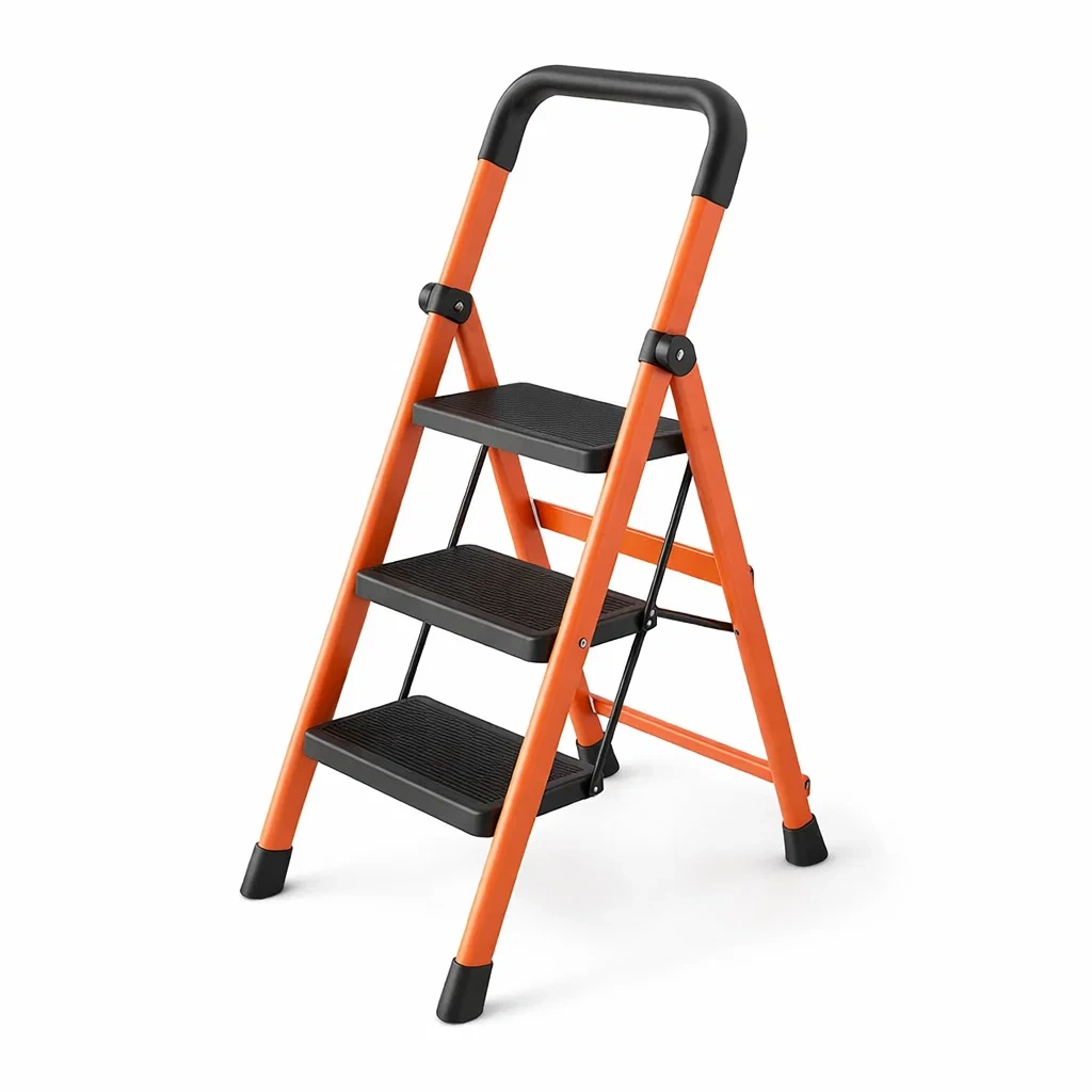 Escalera plegable de acero 3 pelda?os color naranja-UrbanOakStudio