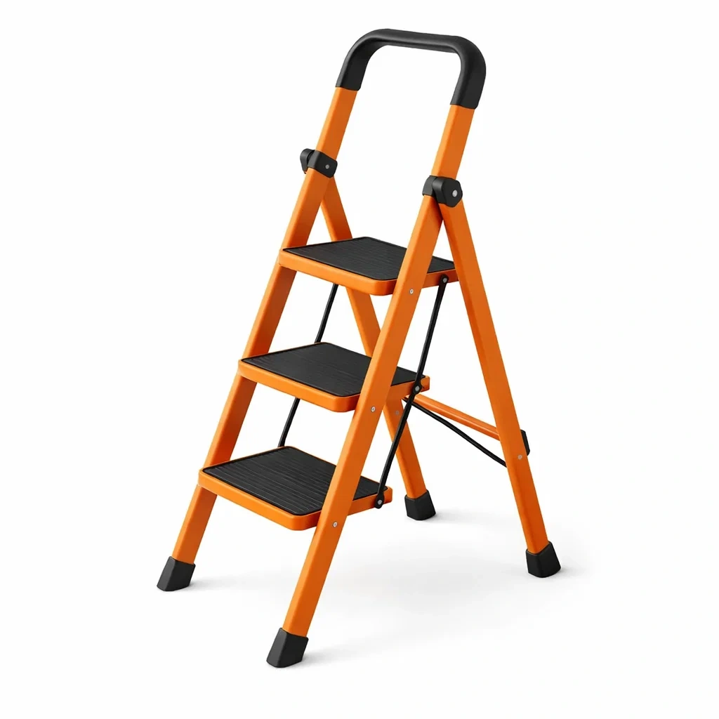 Escalera plegable de acero 3 pelda?os color naranja-UrbanOakStudio