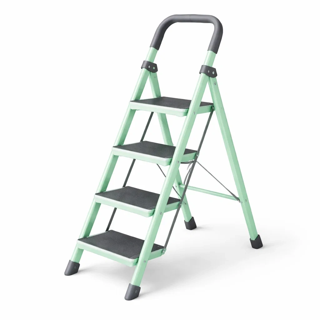 Escalera plegable de acero 4 pelda?os color verde claro-UrbanOakStudio