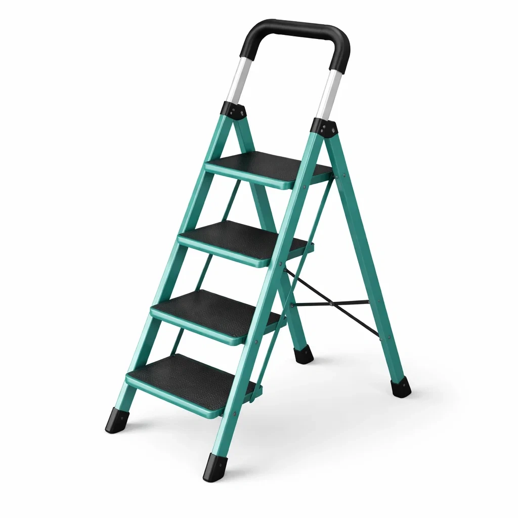 Escalera plegable de acero 4 pelda?os color verde azulado-UrbanOakStudio