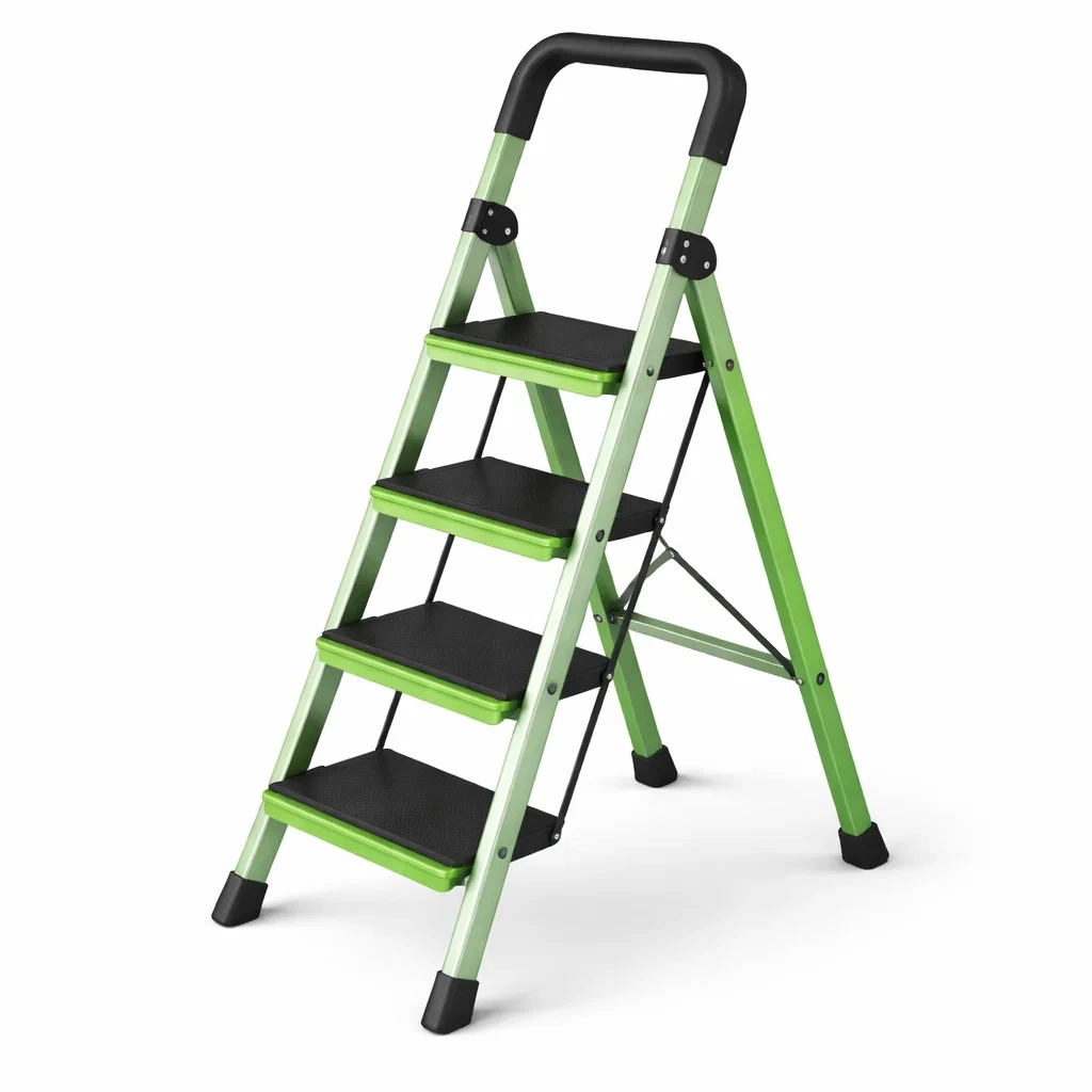Escalera plegable de acero 4 pelda?os color verde claro-UrbanOakStudio