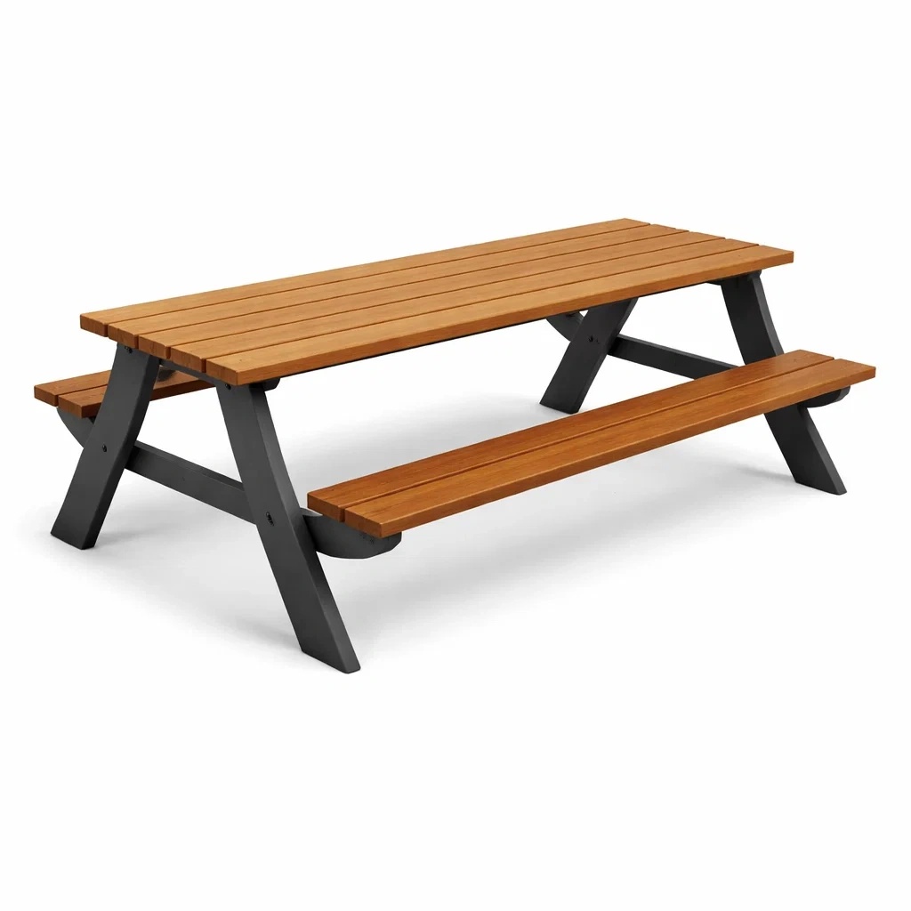 Mesa picnic exterior madera y acero estilo moderno-UrbanOakStudio