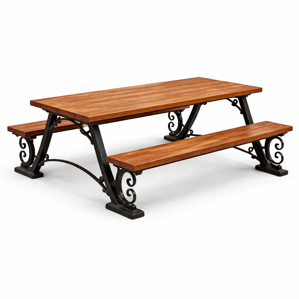 Mesa picnic clasica exterior madera y hierro-UrbanOakStudio