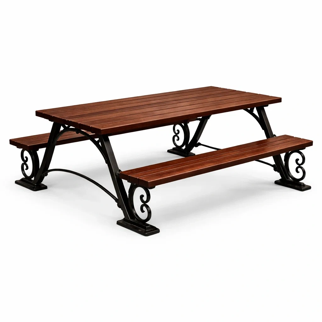 Mesa picnic rustica madera y hierro reforzado-UrbanOakStudio