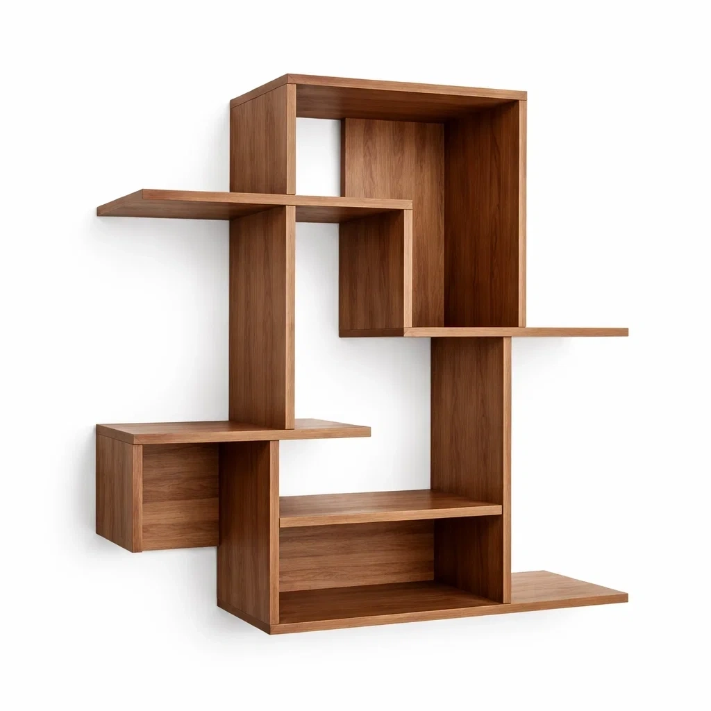 Estanteria mural geometrica de madera marron-Mirexen
