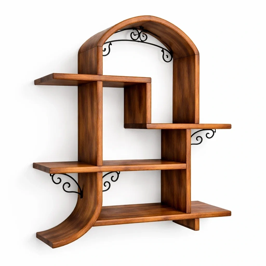 Estanteria mural clasica con soporte decorativo de madera marron-Mirexen