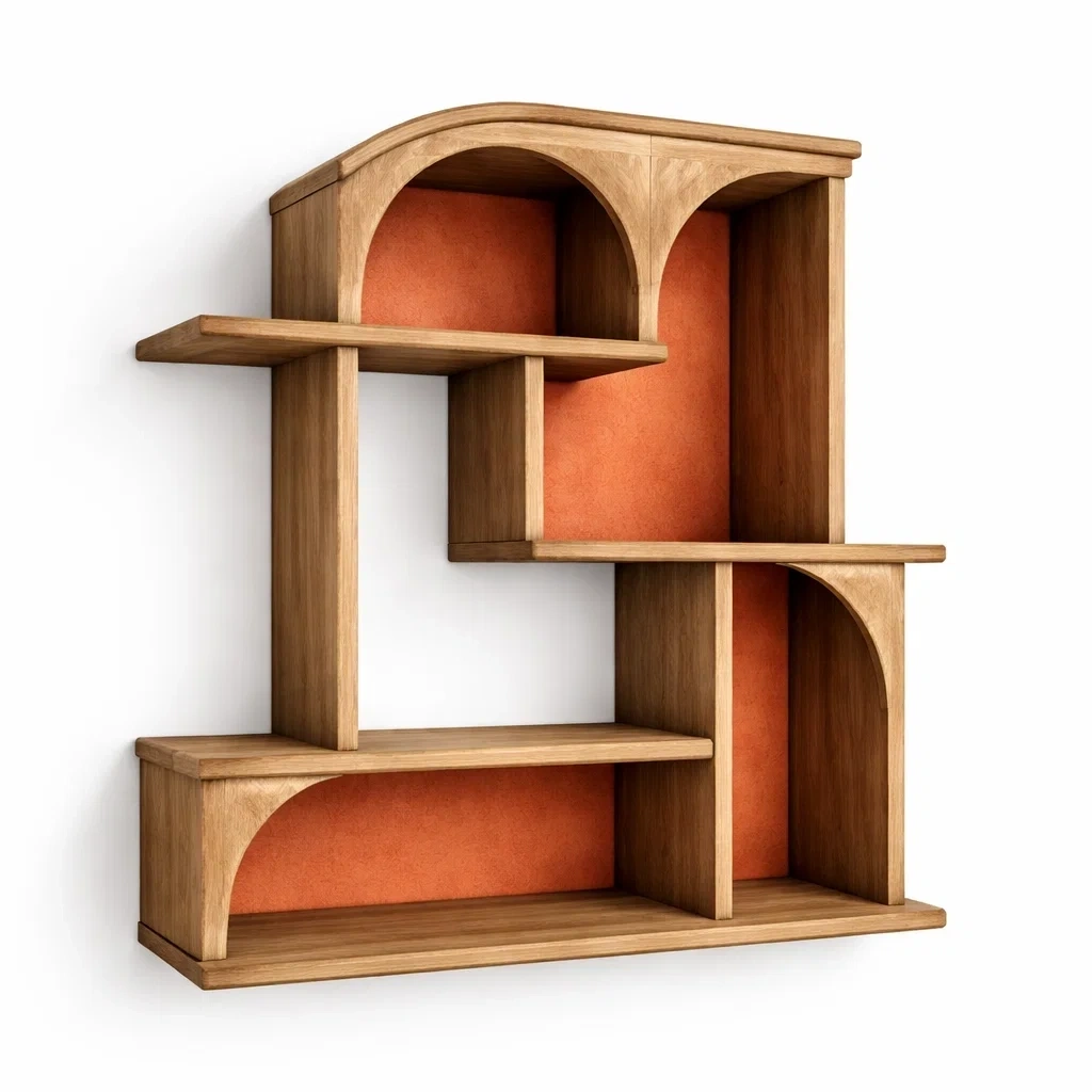 Estanteria mural artistica de madera natural-Mirexen