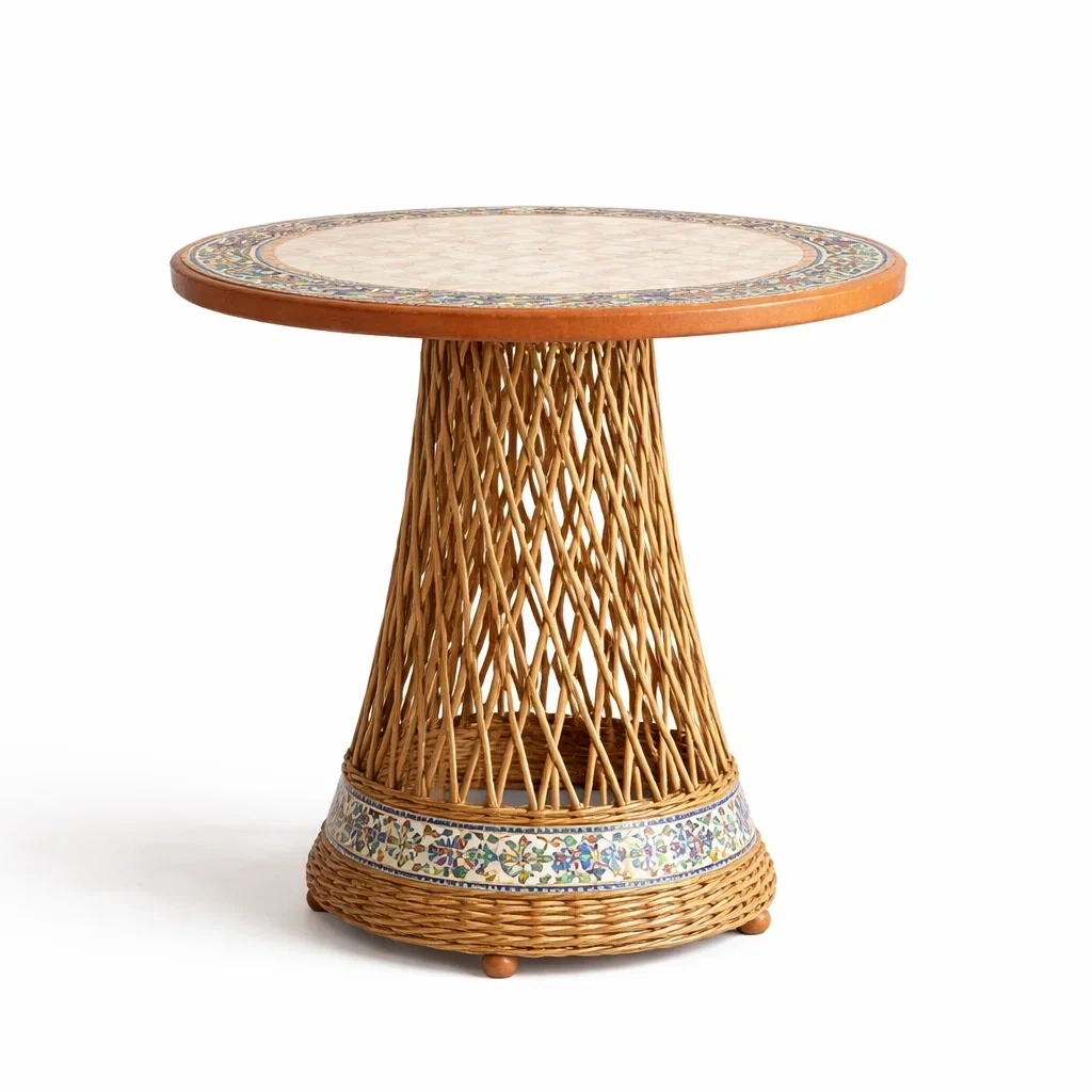 Mesa auxiliar redonda de ratten con mosaico artesanal-Mirexen