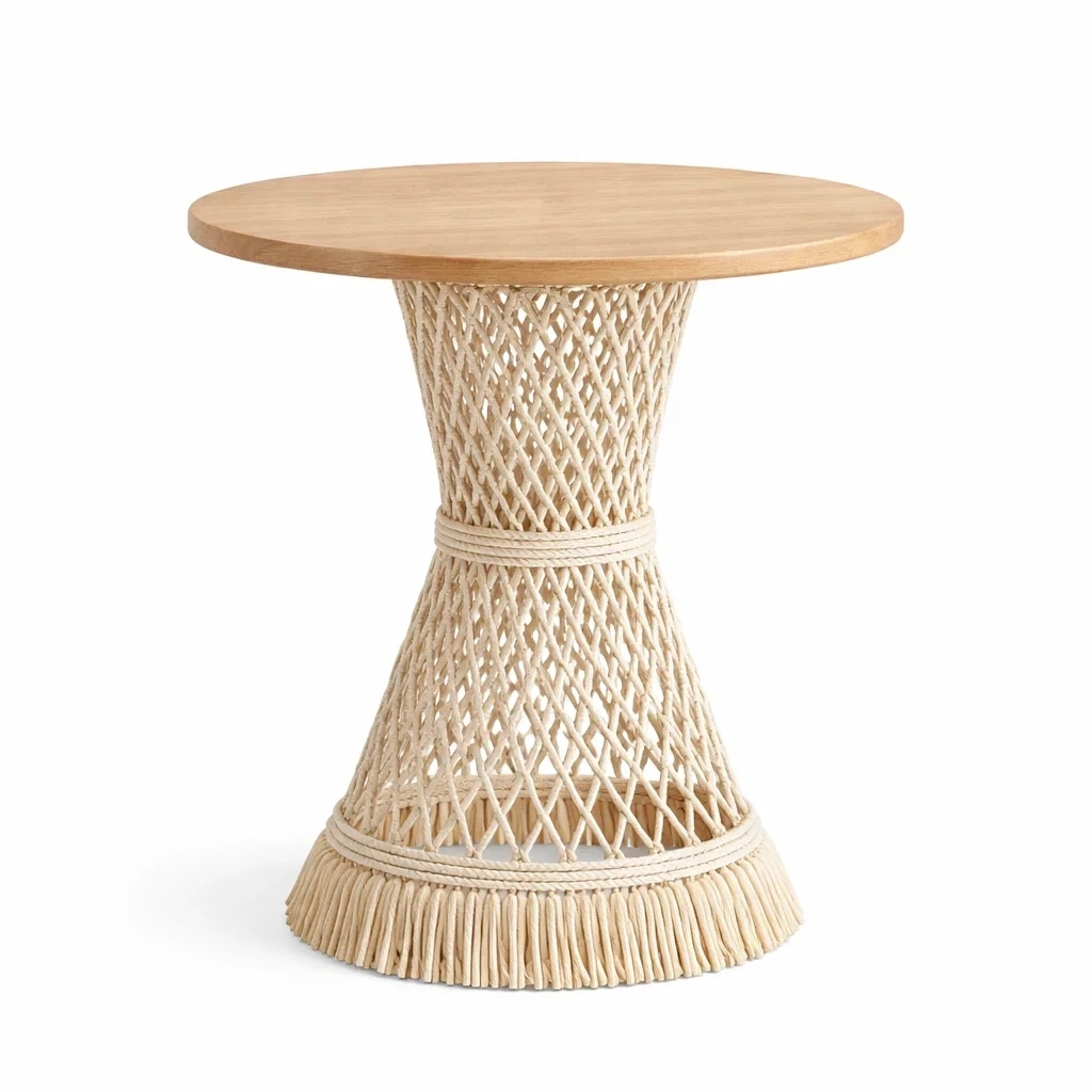 Mesa redonda de ratten trenzado con tablero de madera-Mirexen