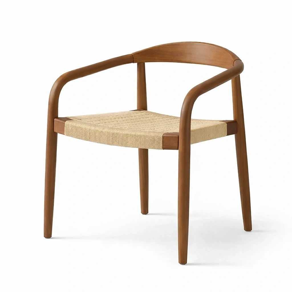 Silla de comedor de madera con asiento trenzado-Mirexen