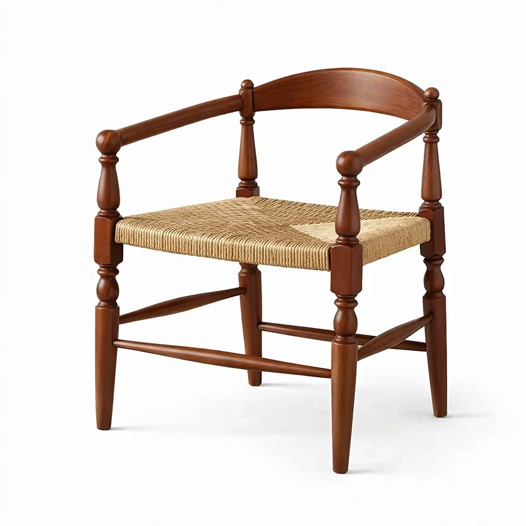 Silla clasica de madera con asiento de cuerda natural-Mirexen