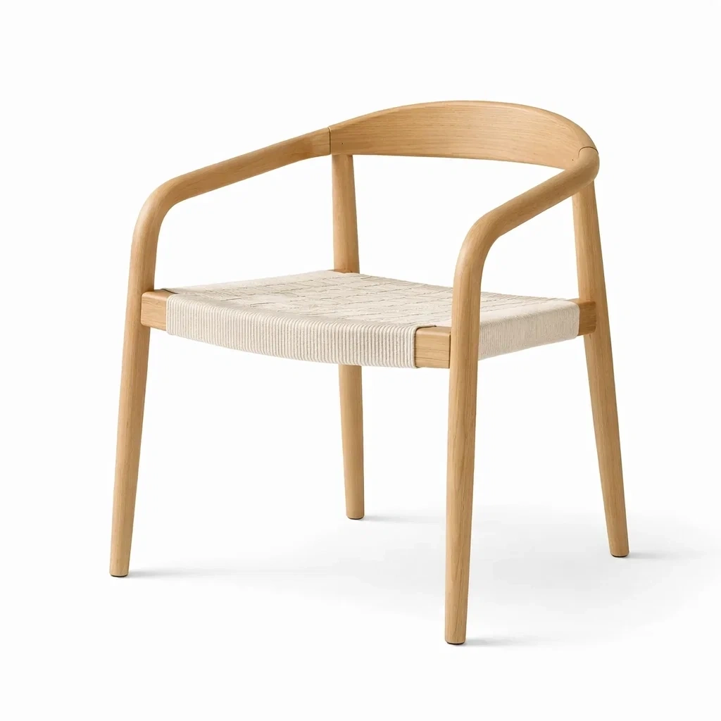 Silla de comedor de madera clara con asiento tejido-Mirexen