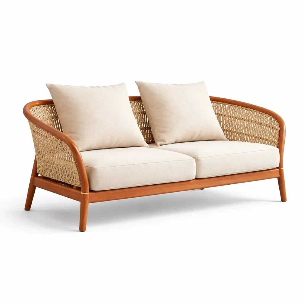 Sofa de dos plazas con respaldo tejido natural-Mirexen
