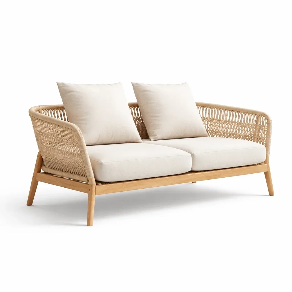 Sofa de dos plazas estilo natural con cuerda tejida-Mirexen