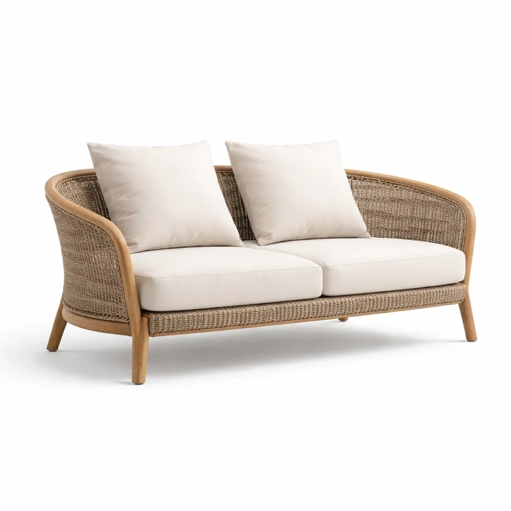 Sofa de dos plazas con estructura de madera natural-Mirexen