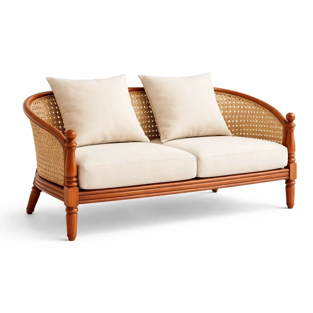 Sofa clasico de dos plazas con respaldo de rejilla-Mirexen