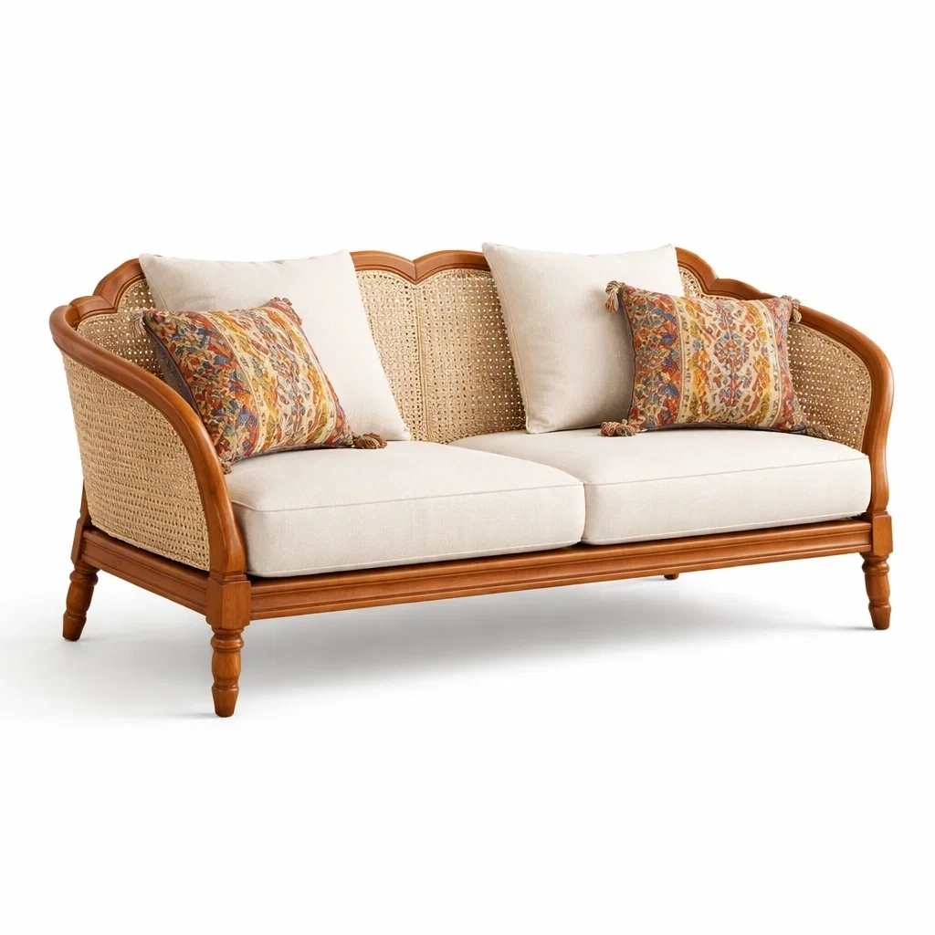 Sofa clasico de dos plazas con respaldo decorativo-Mirexen