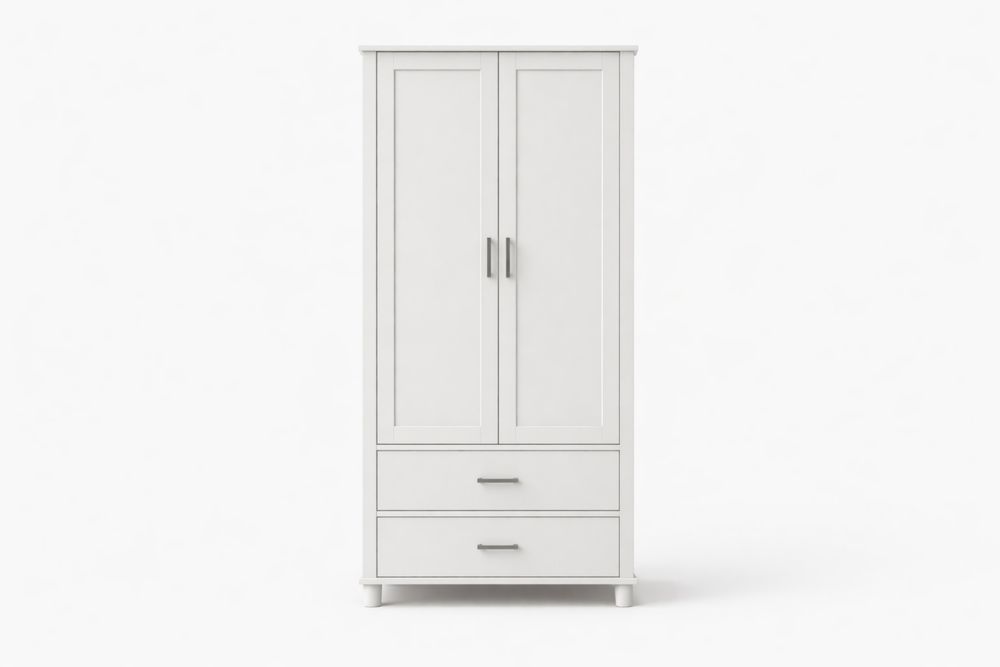 Armoire 2 portes 2 tiroirs en MDF blanc-Ardenlora