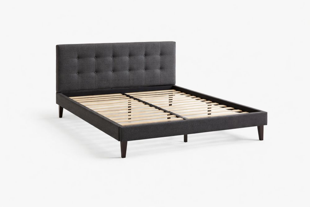 Cadre de lit en bois massif recouvert de tissu gris-Ardenlora