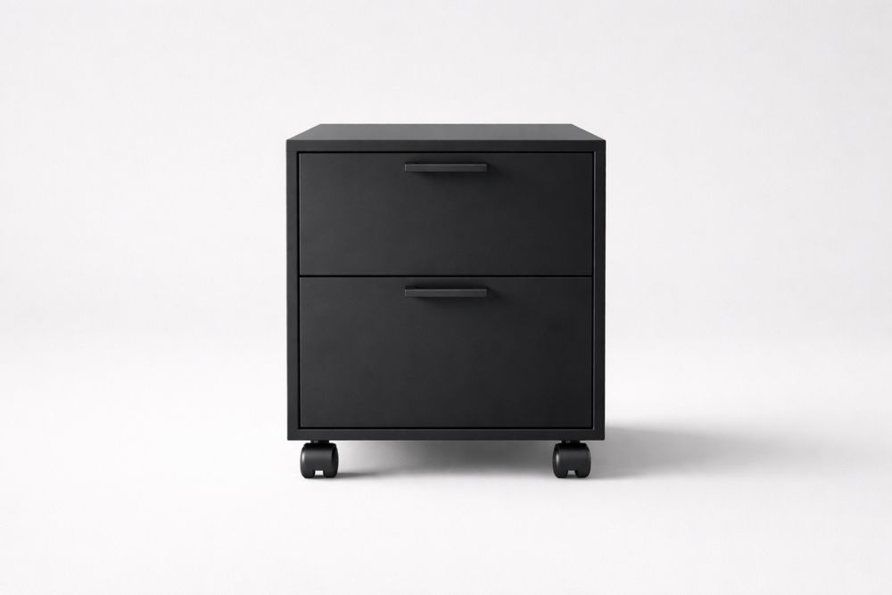 Caisson de bureau en acier avec roulettes et 2 tiroirs Noir-Ardenlora