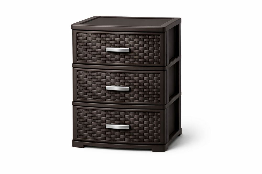 Commode en Plastique Marron à 3 Tiroirs-Ardenlora