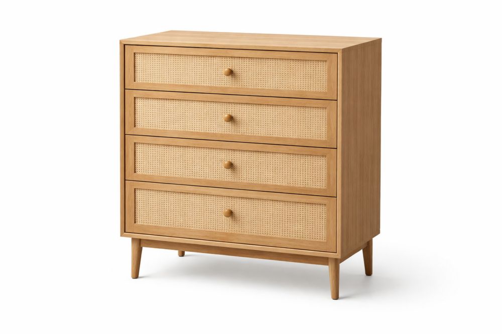 Commode en Bois Massif avec Tiroirs en Cannage Longueur 80 cmxLargeur 40 cmxHauteur 100 cm-Ardenlora
