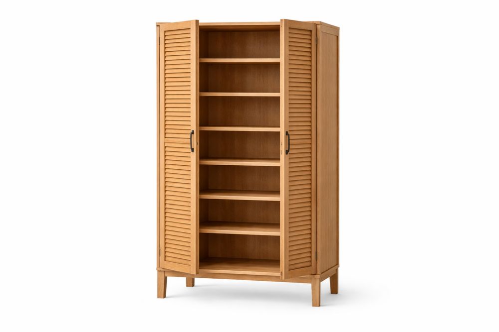 Armoire en bois de chêne avec portes persiennes Hauteur180cmxLargeur85cmxProfondeur35cm-Ardenlora